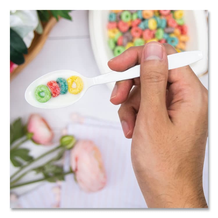 DART Impress Heavyweight Full-Length Polystyrene Cutlery, Spoon, Plastic, White, 100/Box (SCCHSWTX0007BX) thumbnail 4