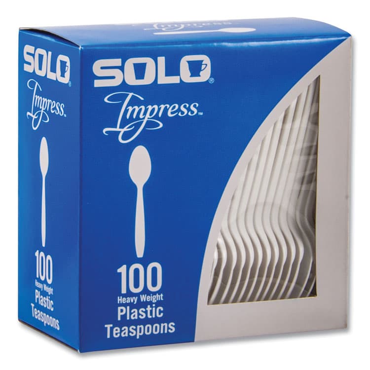 DART Impress Heavyweight Full-Length Polystyrene Cutlery, Spoon, Plastic, White, 100/Box (SCCHSWTX0007BX) thumbnail 2