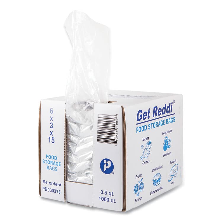INTEGRATED BAGGING SYSTEMS Food Bags, 112 oz., 6" x 3" x 15", Clear, 1,000/Carton (IBSPB060315)