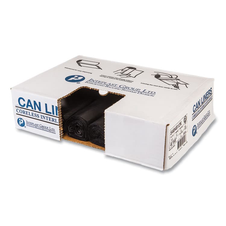 INTEGRATED BAGGING SYSTEMS High-Density Commercial Can Liners, 45 gal, 12 mic, 40" x 48", Black, Interleaved Roll, 25 Bags/Roll, 10 Rolls/Carton (IBSS404812K)