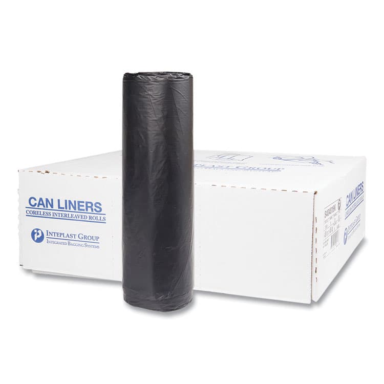 INTEGRATED BAGGING SYSTEMS High-Density Commercial Can Liners, 45 gal, 16 mic, 40" x 48", Black, Interleaved Roll, 25 Bags/Roll, 10 Rolls/Carton (IBSS404816K)