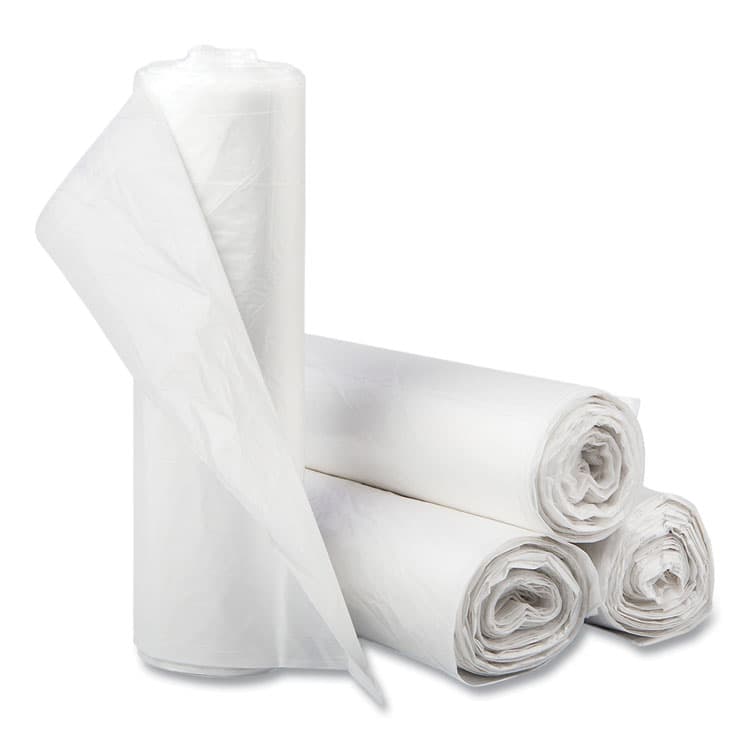 INTEGRATED BAGGING SYSTEMS High-Density Commercial Can Liners, 56 gal, 16 mic, 43" x 48", Natural, Interleaved Roll, 25 Bags/Roll, 8 Rolls/Carton (IBSS434816N)