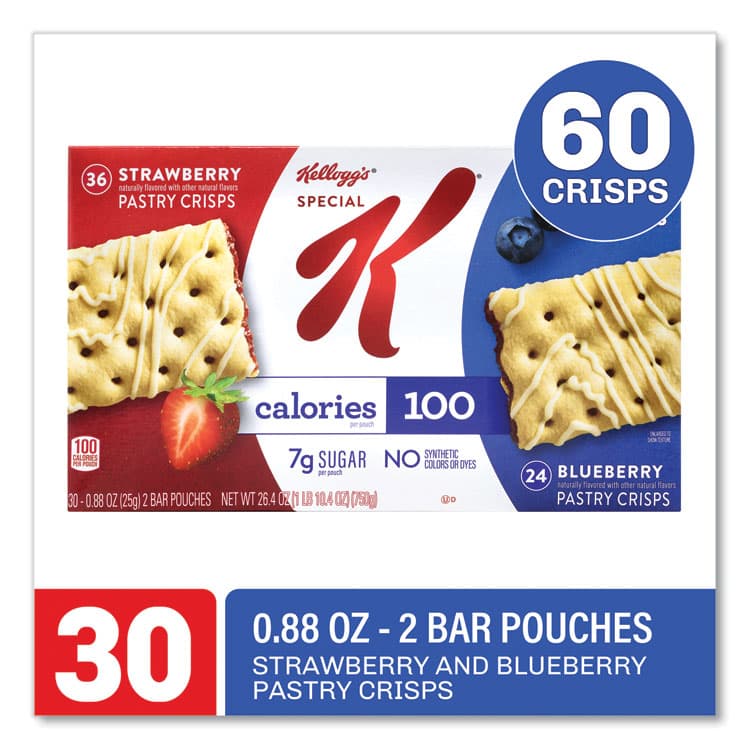 KELLOGG'S Special K Pastry Crisps, (36) Strawberry; (24) Blueberry, 0.88 oz, 2/Pouch, 30 Pouches/Carton (GRR22001007) thumbnail 3
