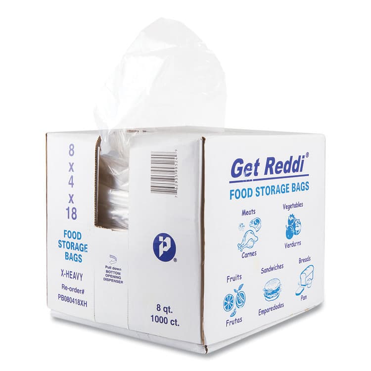 INTEGRATED BAGGING SYSTEMS Food and Utility Bags, 2 gal, 8" x 4" x 18", Clear, 1,000/Carton (IBSPB080418XH)