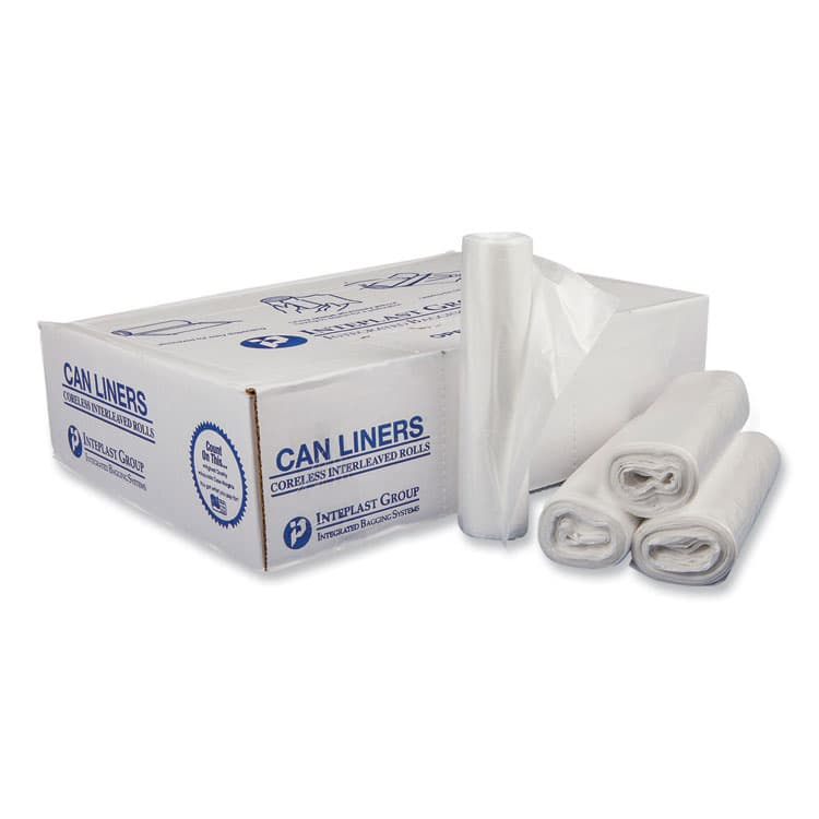 INTEGRATED BAGGING SYSTEMS High-Density Commercial Can Liners, 30 gal, 16 mic, 30" x 37", Clear, Interleaved Roll, 25 Bags/Roll, 20 Rolls/Carton (IBSS303716N)