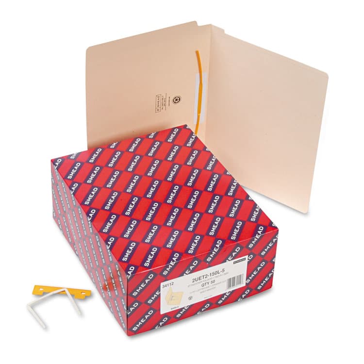 SMEAD MANUFACTURING CO. Heavyweight Reinforced End Tab U-Clip Fastener Folders, Straight Tab, Expands 0.75", 1 Fastener, Letter Size, Manila, 50/Box (SMD34112) thumbnail 2