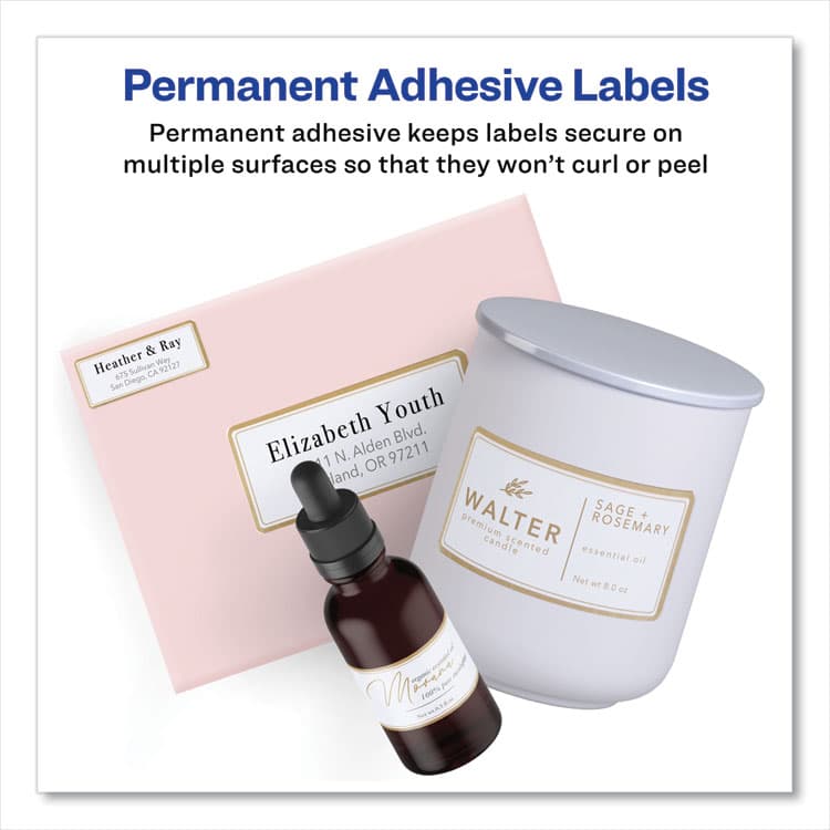 AVERY PRODUCTS CORPORATION White Easy Peel Mailing Labels with Metallic Border, Inkjet/Laser Printers, 2 x 4, White, 10/Sheet, 10 Sheets/Pack (AVE6541) thumbnail 3