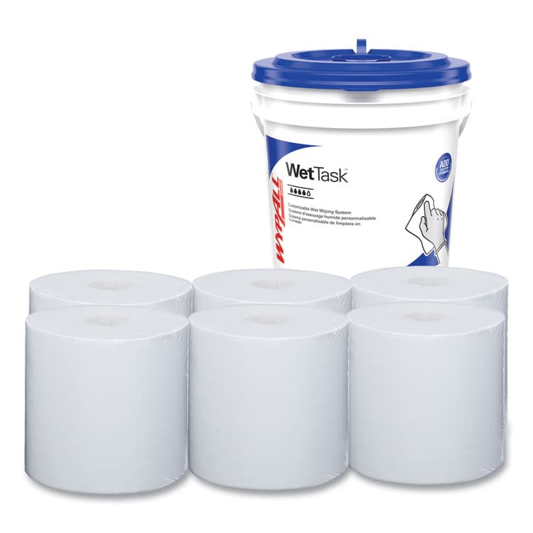KIMBERLY CLARK Critical Clean Wipers for Bleach, Disinfectants, Sanitizers WetTask Customizable Wet Wiping System, w/Bucket,140/Roll, 6/CT (KCC06411)