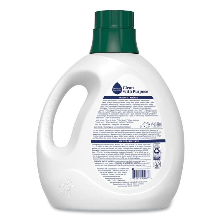 SEVENTH GENERATION Natural Liquid Laundry Detergent, Fragrance Free, 135 oz Bottle (SEV45065EA) thumbnail 2