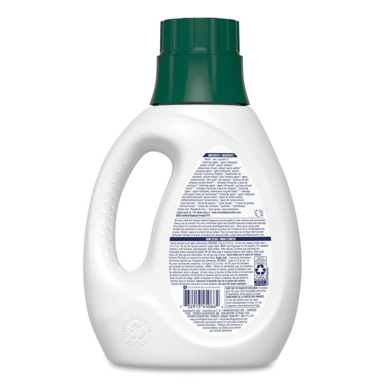 SEVENTH GENERATION Natural Liquid Laundry Detergent, Fragrance Free, 45 oz Bottle (SEV45066EA) thumbnail 2