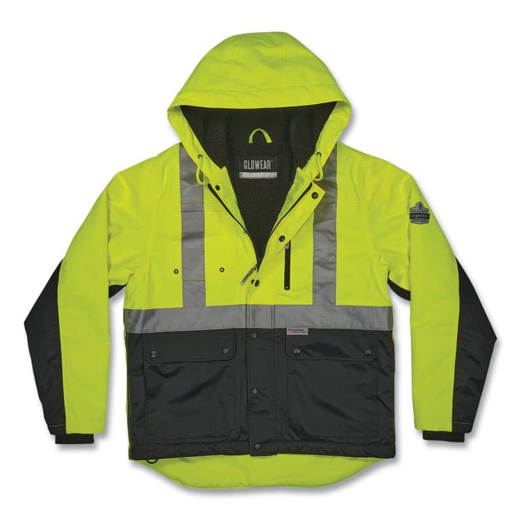 ERGODYNE CORPORATION GloWear 8275 Class 2 Heavy-Duty Hi-Vis Workwear Sherpa Jacket, 4X-Large, Lime (EGO23978)
