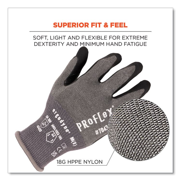 ERGODYNE CORPORATION ProFlex 7043 ANSI A4 Nitrile Coated CR Gloves, EN388: 4X42D, 9" Long, X-Large, Gray, Pair (EGO10525) thumbnail 3