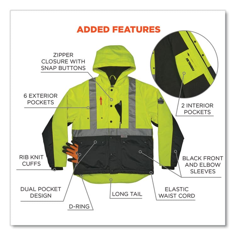 ERGODYNE CORPORATION GloWear 8275 Class 2 Heavy-Duty Hi-Vis Workwear Sherpa Jacket, 4X-Large, Lime (EGO23978) thumbnail 4
