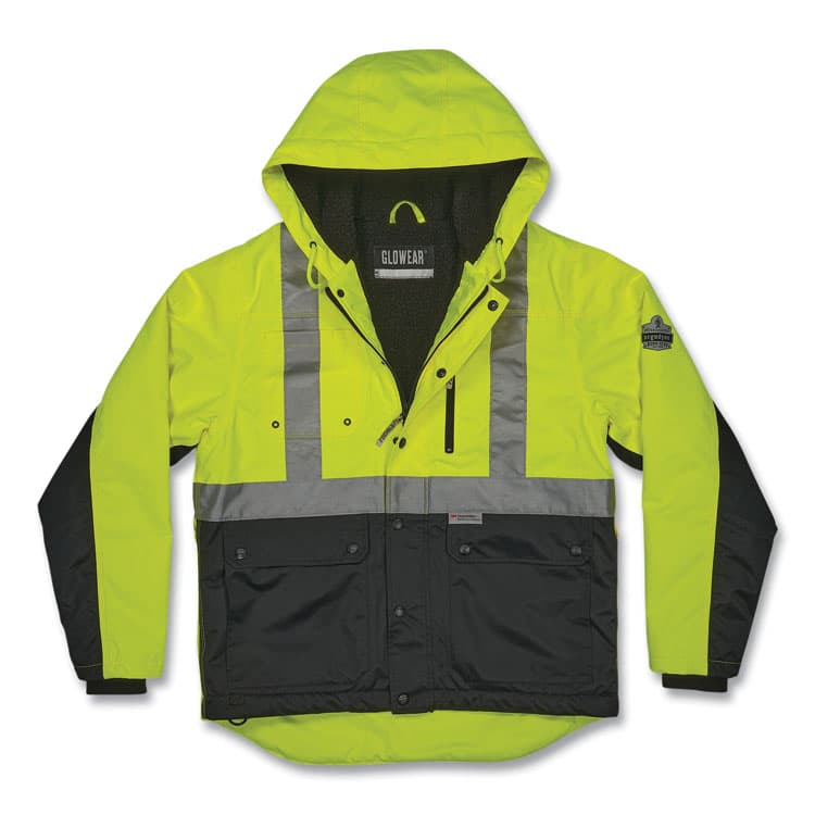 ERGODYNE CORPORATION GloWear 8275 Class 2 Heavy-Duty Hi-Vis Workwear Sherpa Lined Jacket, X-Large, Lime (EGO23975)