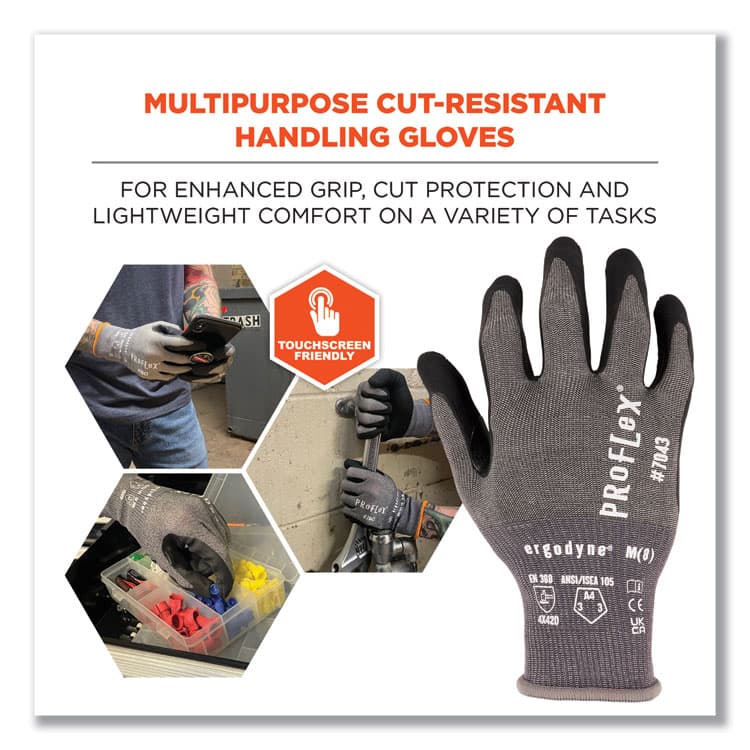 ERGODYNE CORPORATION ProFlex 7043 ANSI A4 Nitrile Coated CR Gloves, EN388: 4X42D, 9" Long, Medium, Gray, 12 Pairs (EGO10513) thumbnail 2