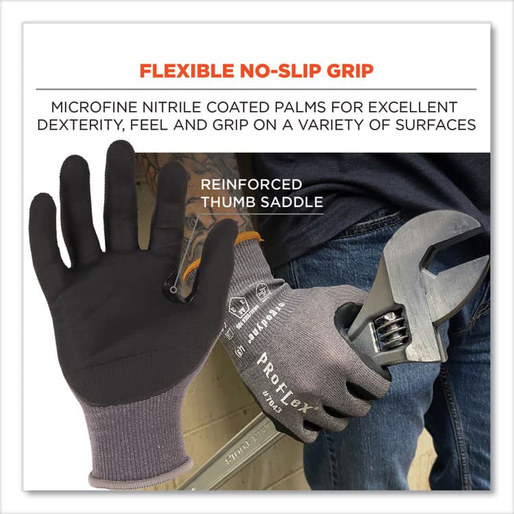 ERGODYNE CORPORATION ProFlex 7043 ANSI A4 Nitrile Coated CR Gloves, EN388: 4X42D, 9" Long, XX-Large, Gray, 12 Pairs (EGO10516) thumbnail 2