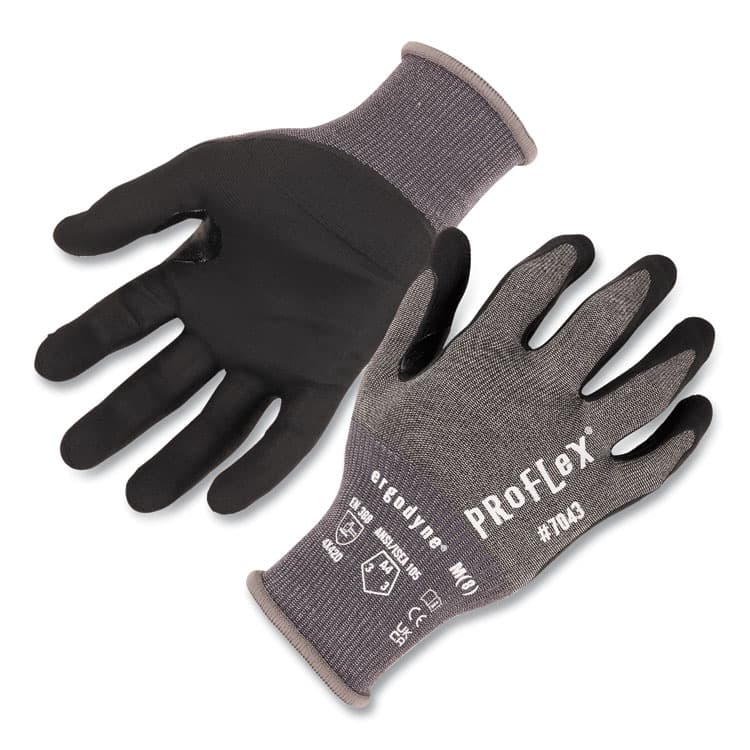 ERGODYNE CORPORATION ProFlex 7043 ANSI A4 Nitrile Coated CR Gloves, EN388: 4X42D, 9" Long, X-Large, Gray, Pair (EGO10525)
