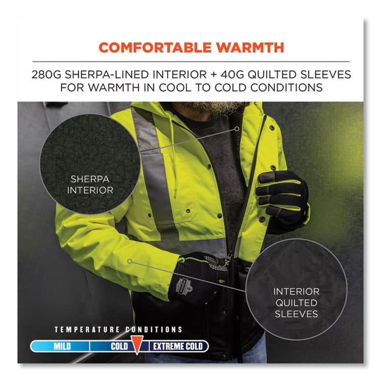 ERGODYNE CORPORATION GloWear 8275 Class 2 Heavy-Duty Hi-Vis Workwear Sherpa Lined Jacket, 3X-Large, Lime (EGO23977) thumbnail 3
