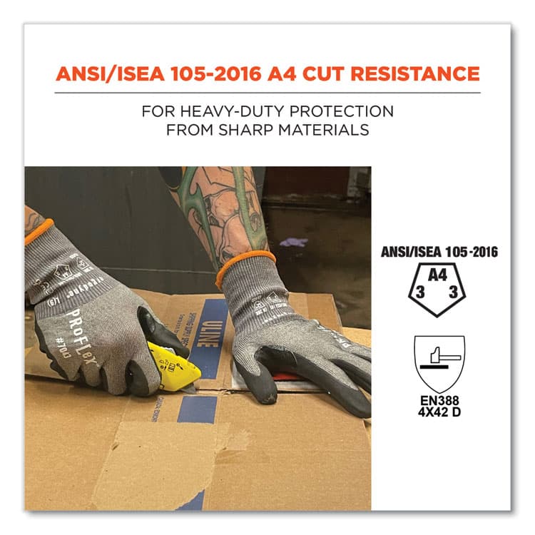 ERGODYNE CORPORATION ProFlex 7043 ANSI A4 Nitrile Coated CR Gloves, EN388: 4X42D, 9" Long, Medium, Gray, 12 Pairs (EGO10513) thumbnail 3