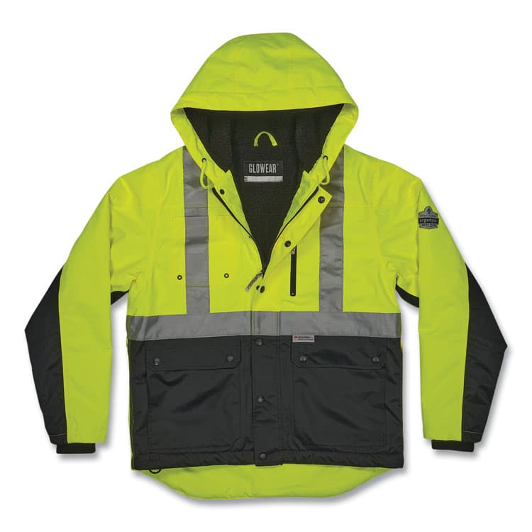 ERGODYNE CORPORATION GloWear 8275 Class 2 Heavy-Duty Hi-Vis Workwear Sherpa Lined Jacket, Medium, Lime (EGO23973)
