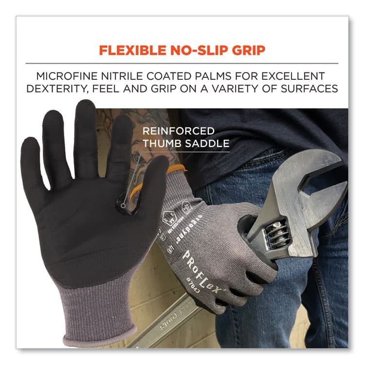 ERGODYNE CORPORATION ProFlex 7043 ANSI A4 Nitrile Coated CR Gloves, EN388: 4X42D, 9" Long, Small, Gray, Pair (EGO10522) thumbnail 3