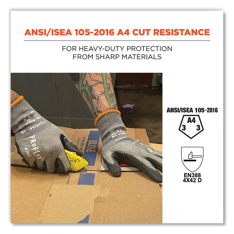 ERGODYNE CORPORATION ProFlex 7043 ANSI A4 Nitrile Coated CR Gloves, EN388: 4X42D, 9" Long, Medium, Gray, Pair (EGO10523) thumbnail 2