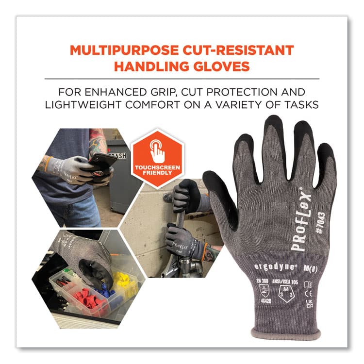 ERGODYNE CORPORATION ProFlex 7043 ANSI A4 Nitrile Coated CR Gloves, EN388: 4X42D, 9" Long, Large, Gray, Pair (EGO10524) thumbnail 4