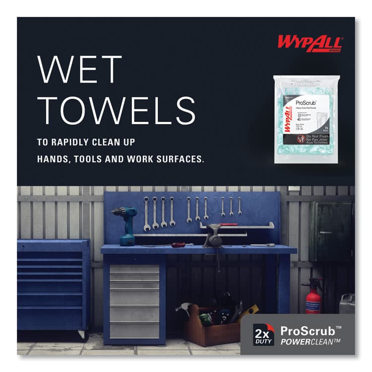 KIMBERLY CLARK Power Clean ProScrub Pre-Saturated Wipes, 12 x 9.5, Citrus Scent, Green, 75/Pack, 6 Packs/Carton (KCC91367CT) thumbnail 3