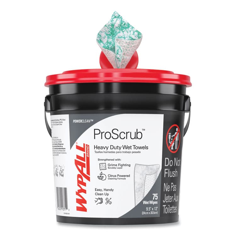 KIMBERLY CLARK Power Clean ProScrub Pre-Saturated Wipes, 9.5 x 12, Citrus Scent, Green, 75/Bucket, 6 Buckets/Carton (KCC91371CT) thumbnail 4