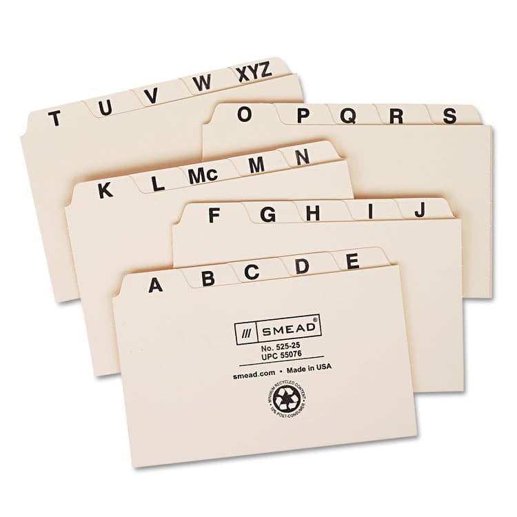SMEAD MANUFACTURING CO. Manila Card Guides, 1/5-Cut Top Tab, A to Z, 3 x 5, Manila, 25/Set (SMD55076) thumbnail 3