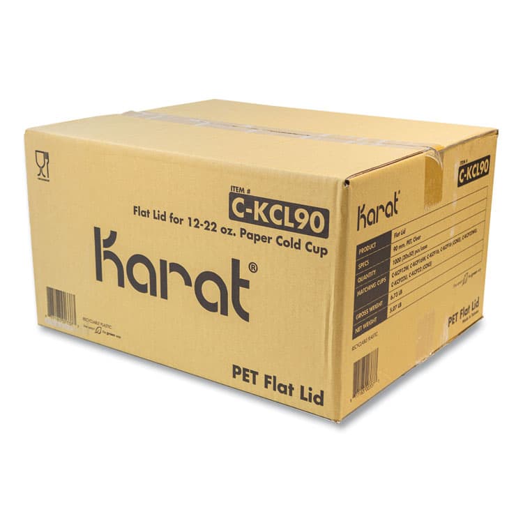 KARAT BY LOLLICUP PET Lids, Flat Lid, Fits 12 oz to 22 oz Cold Cups, Plastic, Clear, 1,000/Carton (KRTCKCL90) thumbnail 2