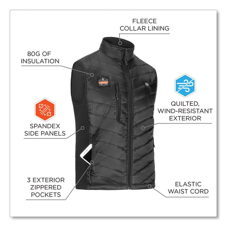 ERGODYNE CORPORATION N-Ferno 6495 Rechargeable Heated Vest with Battery Power Bank, Fleece/Polyester, Large, Black (EGO41703) thumbnail 3