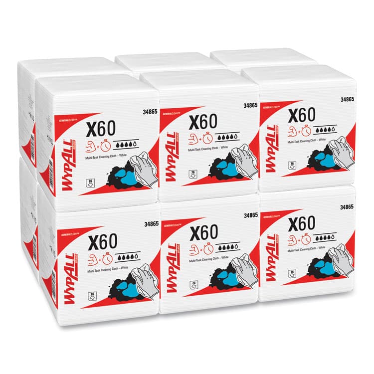 KIMBERLY CLARK General Clean X60 Cloths, 1/4 Fold, 12.5 x 13, White, 76/Box, 12 Boxes/Carton (KCC34865)