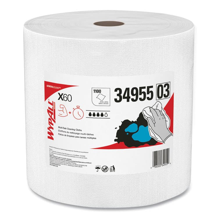 KIMBERLY CLARK General Clean X60 Cloths, Jumbo Roll, 12.2 x 12.4, White, 1,100/Roll (KCC34955)