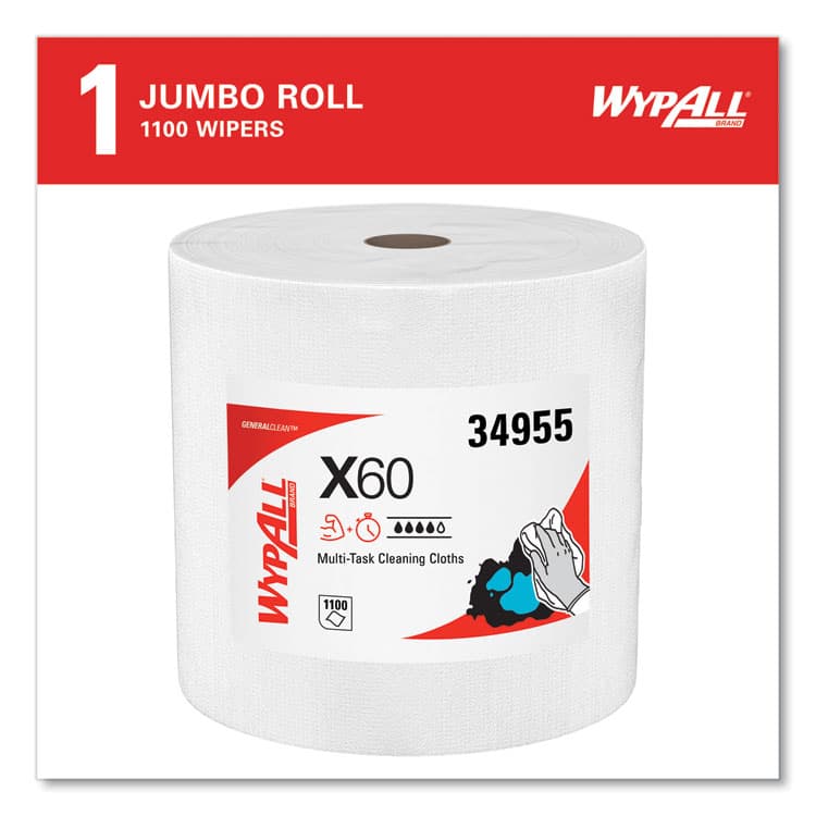KIMBERLY CLARK General Clean X60 Cloths, Jumbo Roll, 12.2 x 12.4, White, 1,100/Roll (KCC34955) thumbnail 2