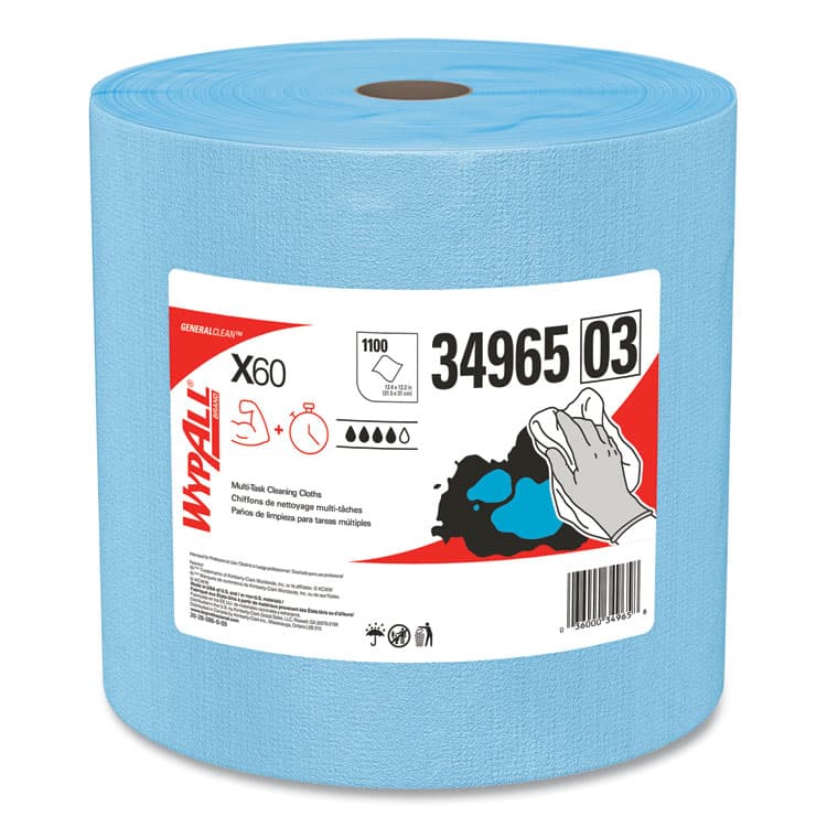 KIMBERLY CLARK General Clean X60 Cloths, Jumbo Roll, 12.5 x 13.4, Blue, 1,100/Roll (KCC34965)