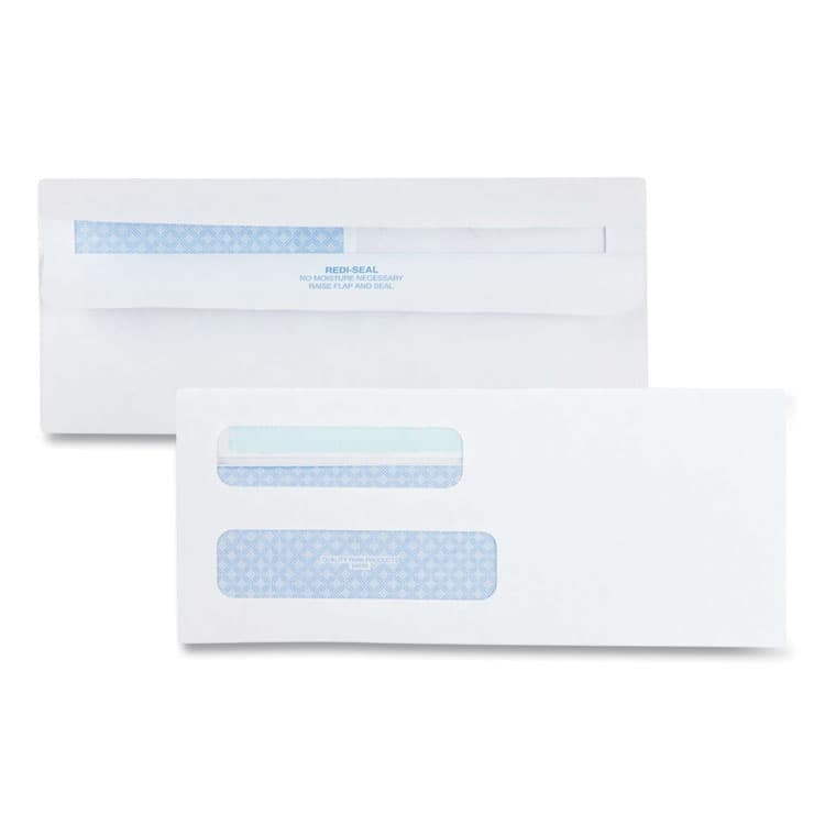 QUALITY PARK PRODUCTS Double Window Redi-Seal Security-Tinted Envelope, #8 5/8, Commercial Flap, Redi-Seal Closure, 3.63 x 8.63, White, 500/Box (QUA24539)