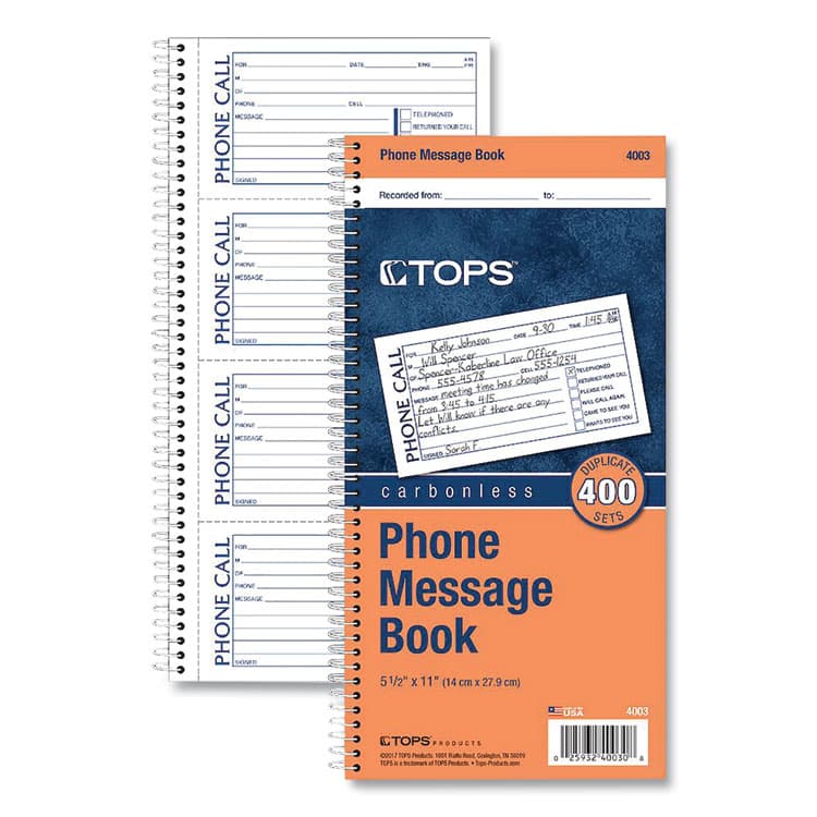 TOPS BUSINESS FORMS Spiralbound Message Book, Two-Part Carbonless, 5 x 2.75, 4 Forms/Sheet, 400 Forms Total (TOP4003) thumbnail 2