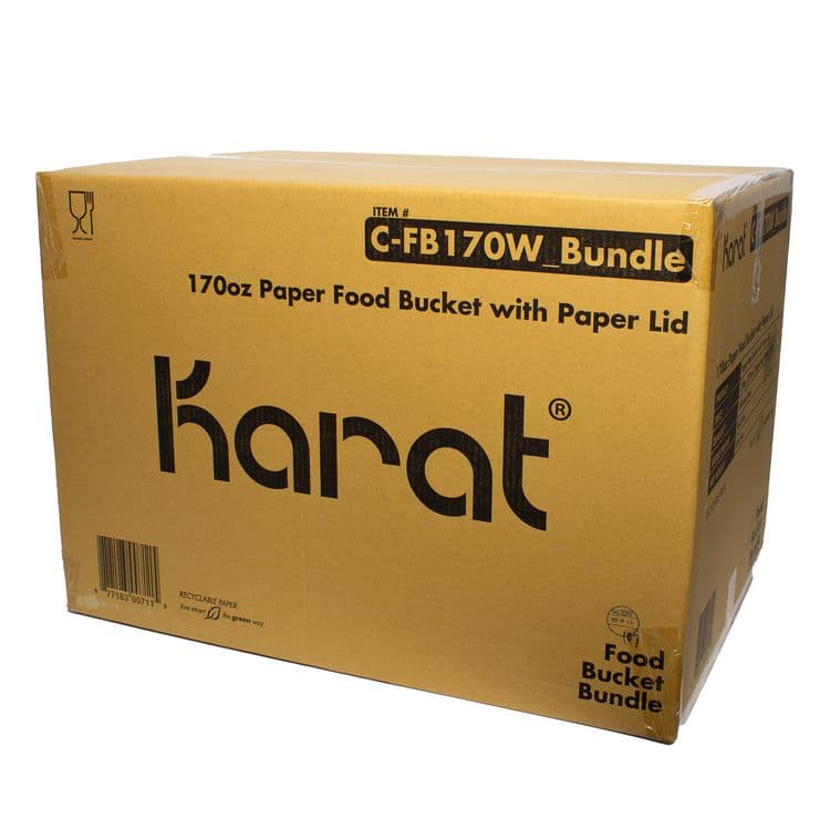 KARAT BY LOLLICUP Food Bucket with Lid, 170 oz, 8.9" Diameter x 8.36" h, White, Paper, 150/Carton (KRTCFB170WBNDL) thumbnail 4