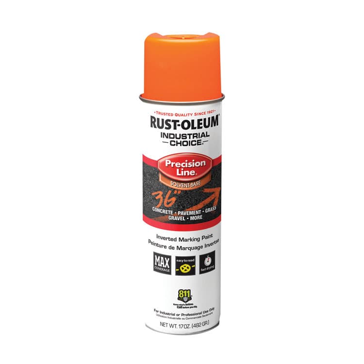 RUST-OLEUM CORPORATION Industrial Choice M1600 System Solvent-Based Precision Line Marking Paint, Flat Fluorescent Orange, 17 oz Aerosol Can, 12/CT (RST203027V)