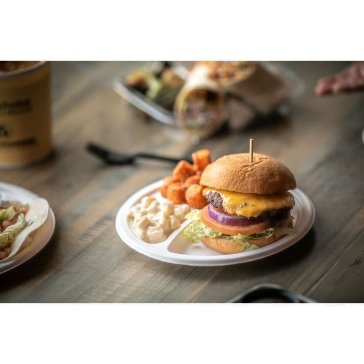 PACTIV EVERGREEN CORPORATION EarthChoice PFAS Free Compostable Dinnerware, 3-Compartment Plate, Sugarcane, 10.25" dia, Natural, 500/Carton (PCTMC50044PFREE) thumbnail 2