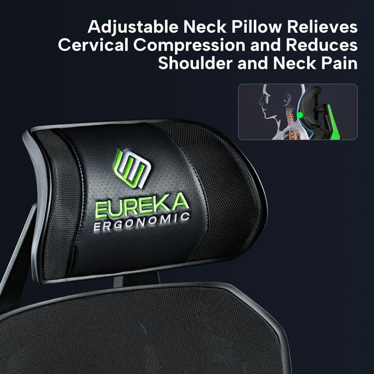 EUREKA ERGONOMIC Typhon Hybrid Chair, Supports Up to 220 lb, 18.5" to 22.05" Seat Height, Black Mesh Seat, Black/Green Mesh Back, Black Base (EKAGC05G) thumbnail 4