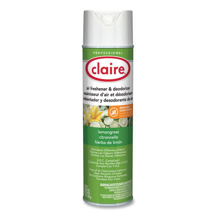 CLAIRE MANUFACTURING COMPANY Aerosol Air Freshener and Deodorizer, Lemongrass Citronella, 12 oz Aerosol Spray, 12 Cans (CGC1307)