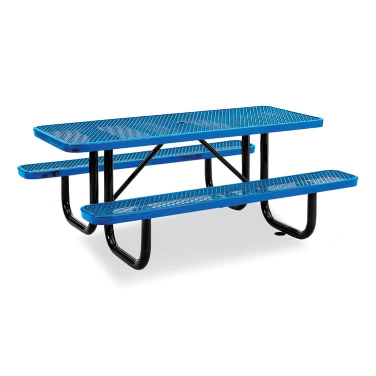 GLOBAL INDUSTRIAL Expanded Steel Picnic Table, Rectangular, 72 x 62 x 29.5, Blue Top, Blue Base/Legs (GBE277152BL)
