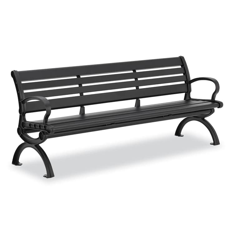 GLOBAL INDUSTRIAL Aluminum Bench with Back, 73" x 22.75" x 30.75", Black Seat/Back, Black Base (GBE436978BK)