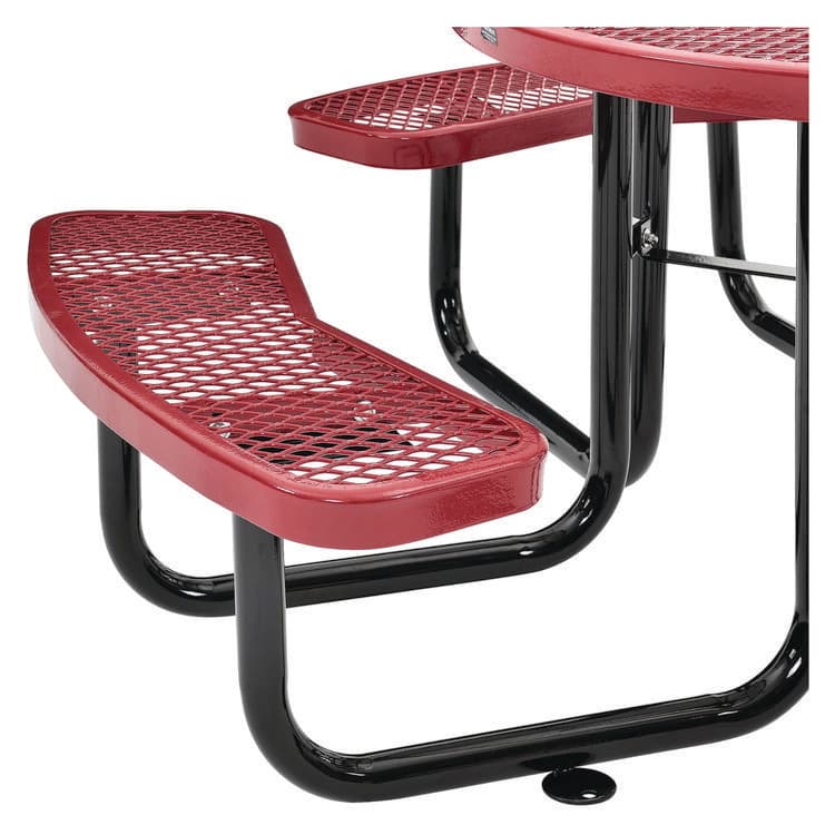 GLOBAL INDUSTRIAL Expanded Steel Picnic Table, Round, 46" Dia x 29.5"h, Red Top, Red Base/Legs (GBE277150RD) thumbnail 2