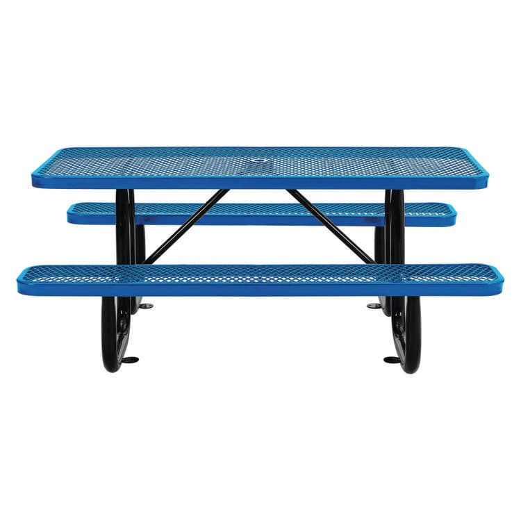 GLOBAL INDUSTRIAL Expanded Steel Picnic Table, Rectangular, 72 x 62 x 29.5, Blue Top, Blue Base/Legs (GBE277152BL) thumbnail 2
