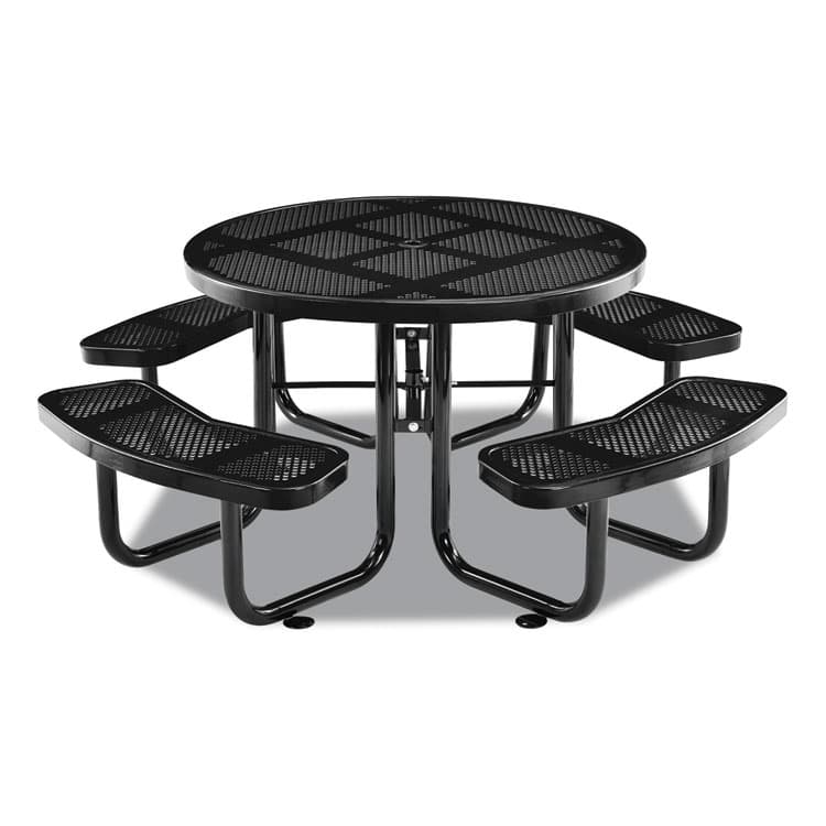 GLOBAL INDUSTRIAL Perforated Steel Picnic Table, Round, 46" Dia x 29.5"h, Black Top, Black Base/Legs (GBE262078BK)
