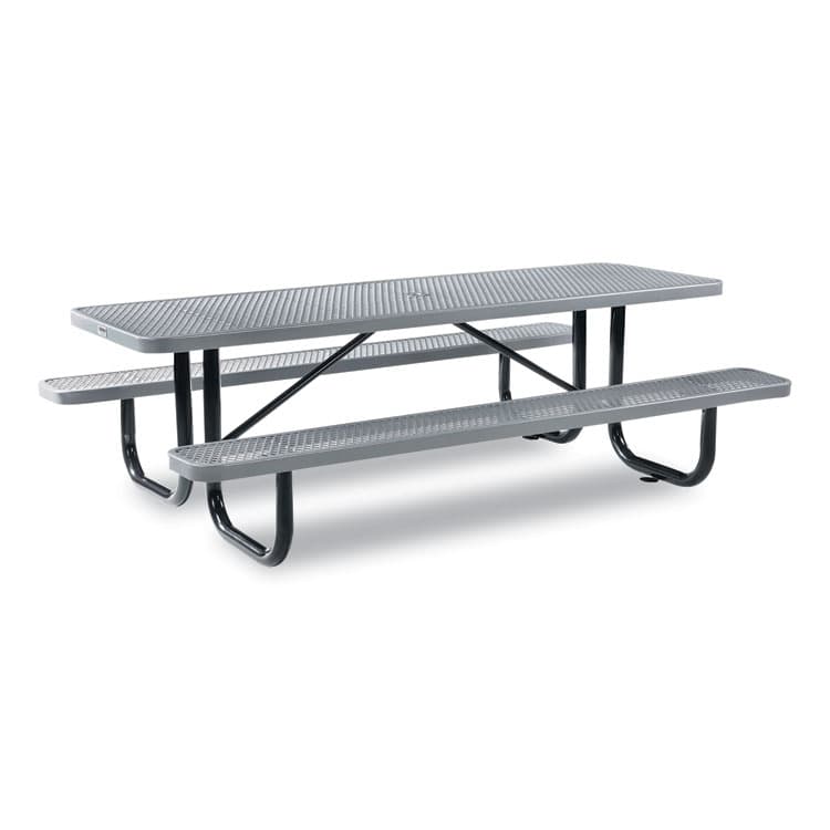 GLOBAL INDUSTRIAL Expanded Steel Picnic Table, Rectangular, 96 x 62 x 29.5, Gray Top, Gray Base/Legs (GBE277153GY)