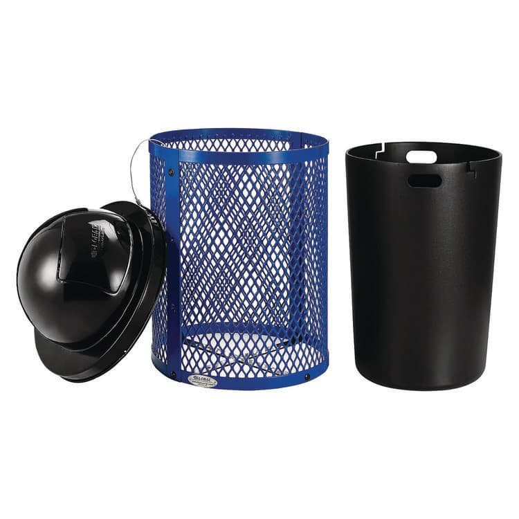 GLOBAL INDUSTRIAL Outdoor Diamond Steel Trash Can, 36 gal, Dome Lid, Blue (GBE261948BL) thumbnail 2